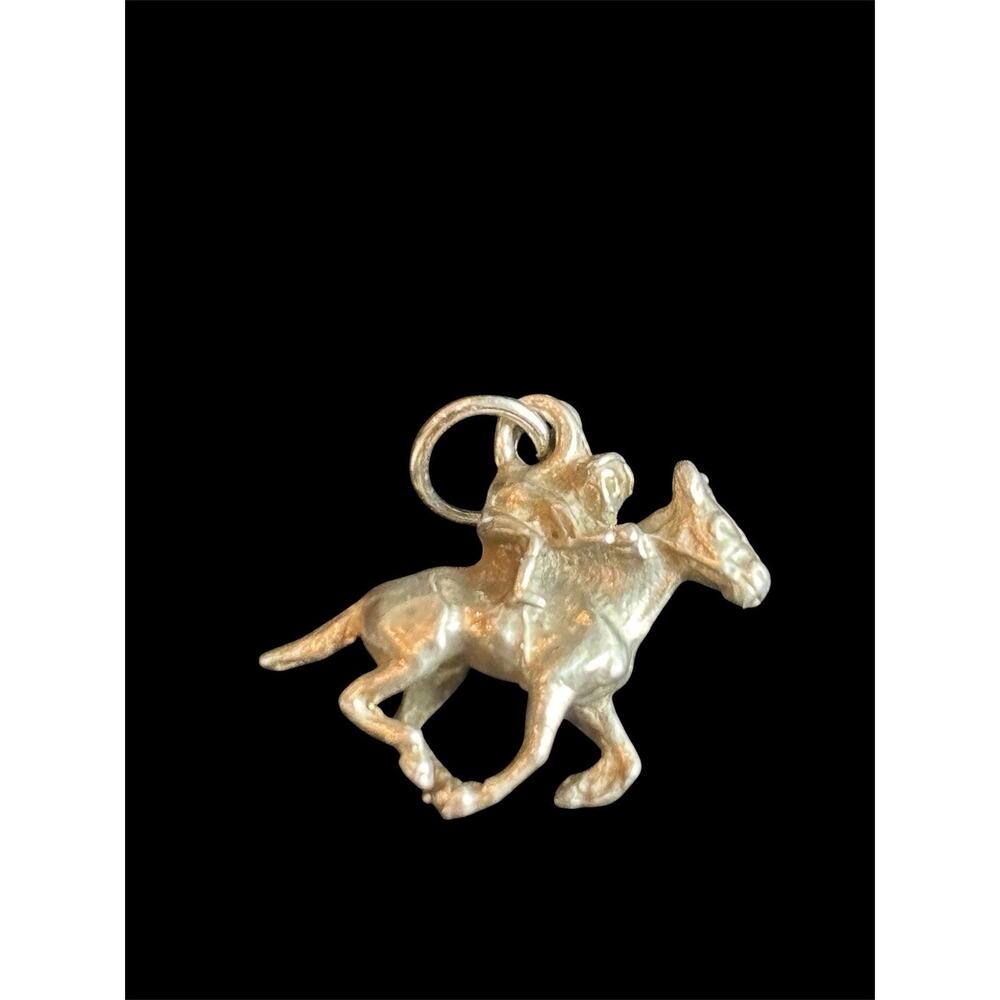 Vtg Sterling Silver Jockey Horse Racing Sterling Silver 3D Charm 925